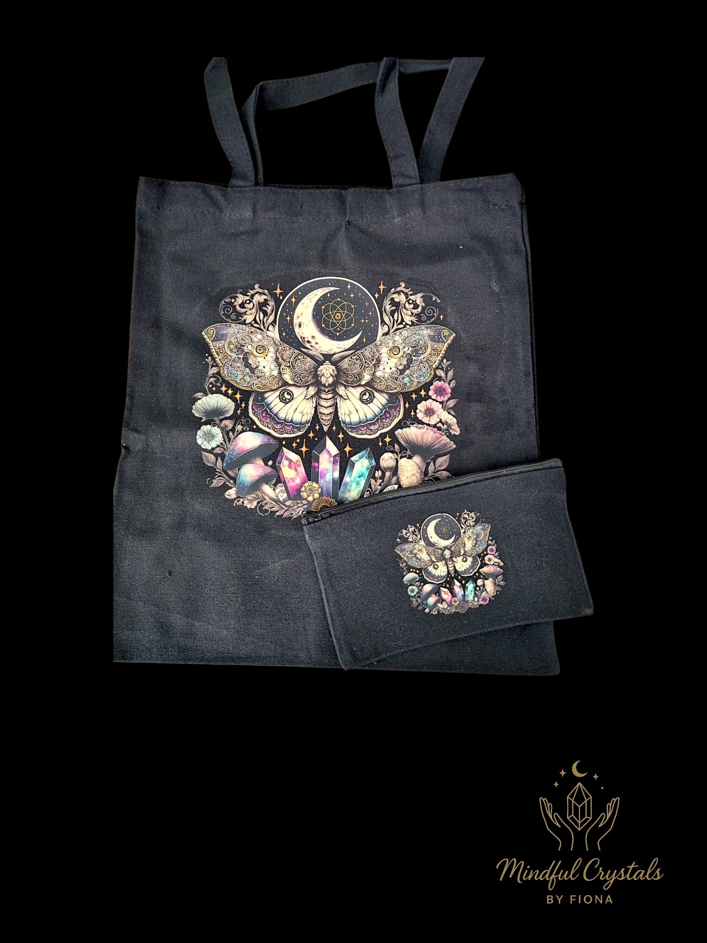 Moth and crystal quality canvas bag