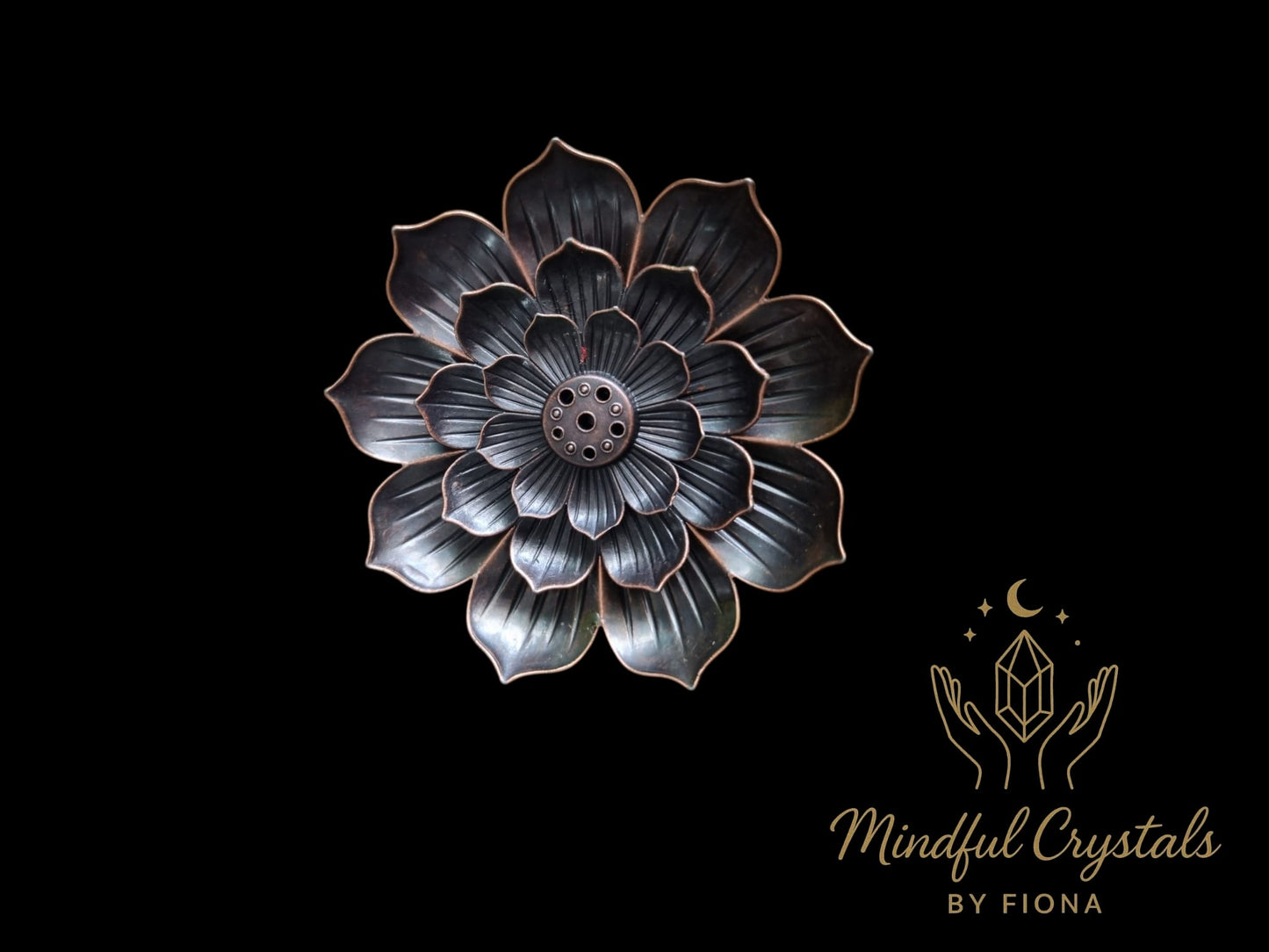 large metal Lotus Flower incense holder