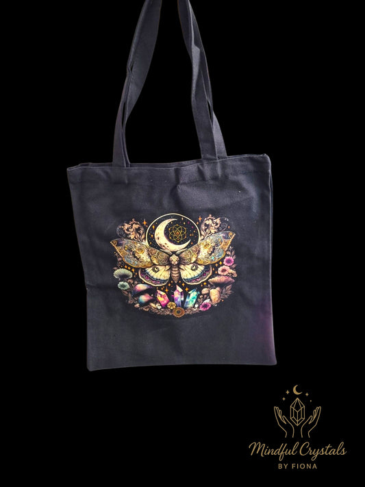Moth and crystal quality canvas bag